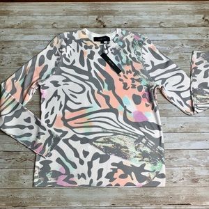 Chee-Cho NWT Knit Top multi color animal print long sleeve very soft XL